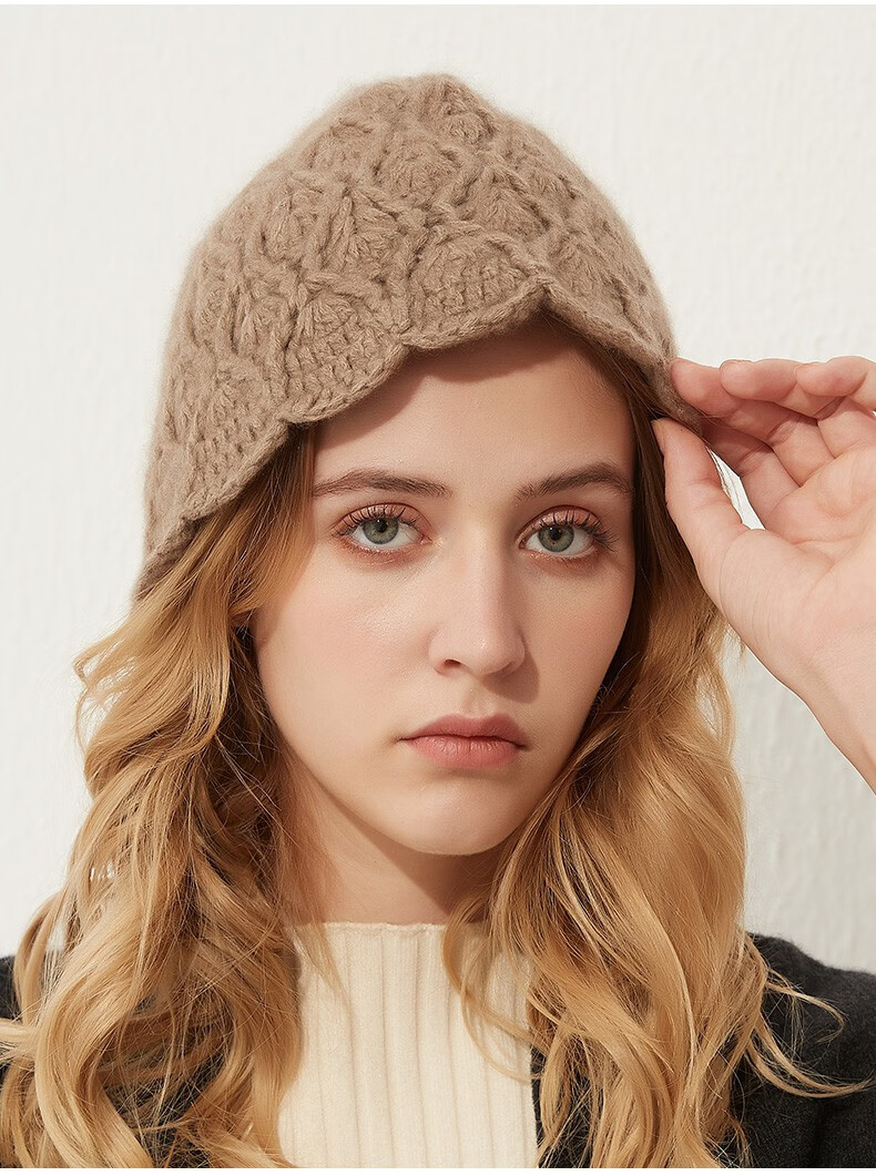 qmnlo品牌羊绒帽子女法式复古赫本风优雅纯手工钩织花瓣百搭纯色礼帽