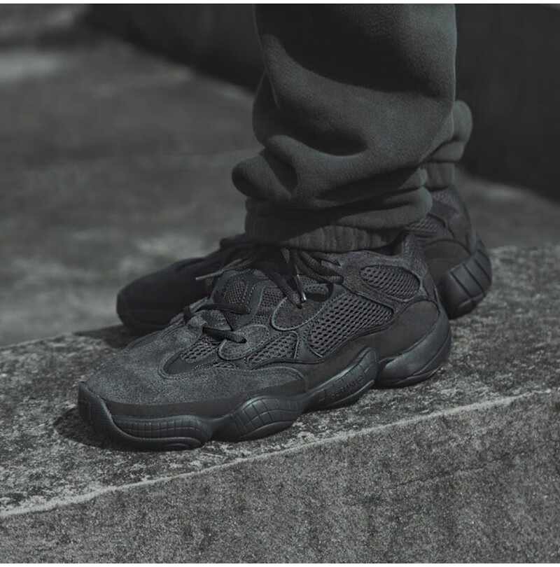 阿迪达斯adidas yeezy 500男女同款 全黑武士 黑魂椰子老爹鞋 休闲