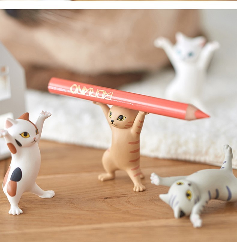 妖娆猫笔架qualia妖娆猫咪举笔猫抬棺猫笔架收纳笔举笔猫支架可爱桌面