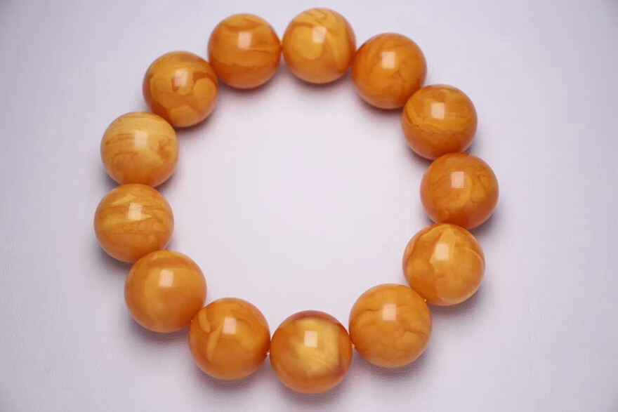 4693克收藏级精品橘红色鸡油红大尺寸花蜡老蜜蜡圆珠手串纹美妖花蜜实