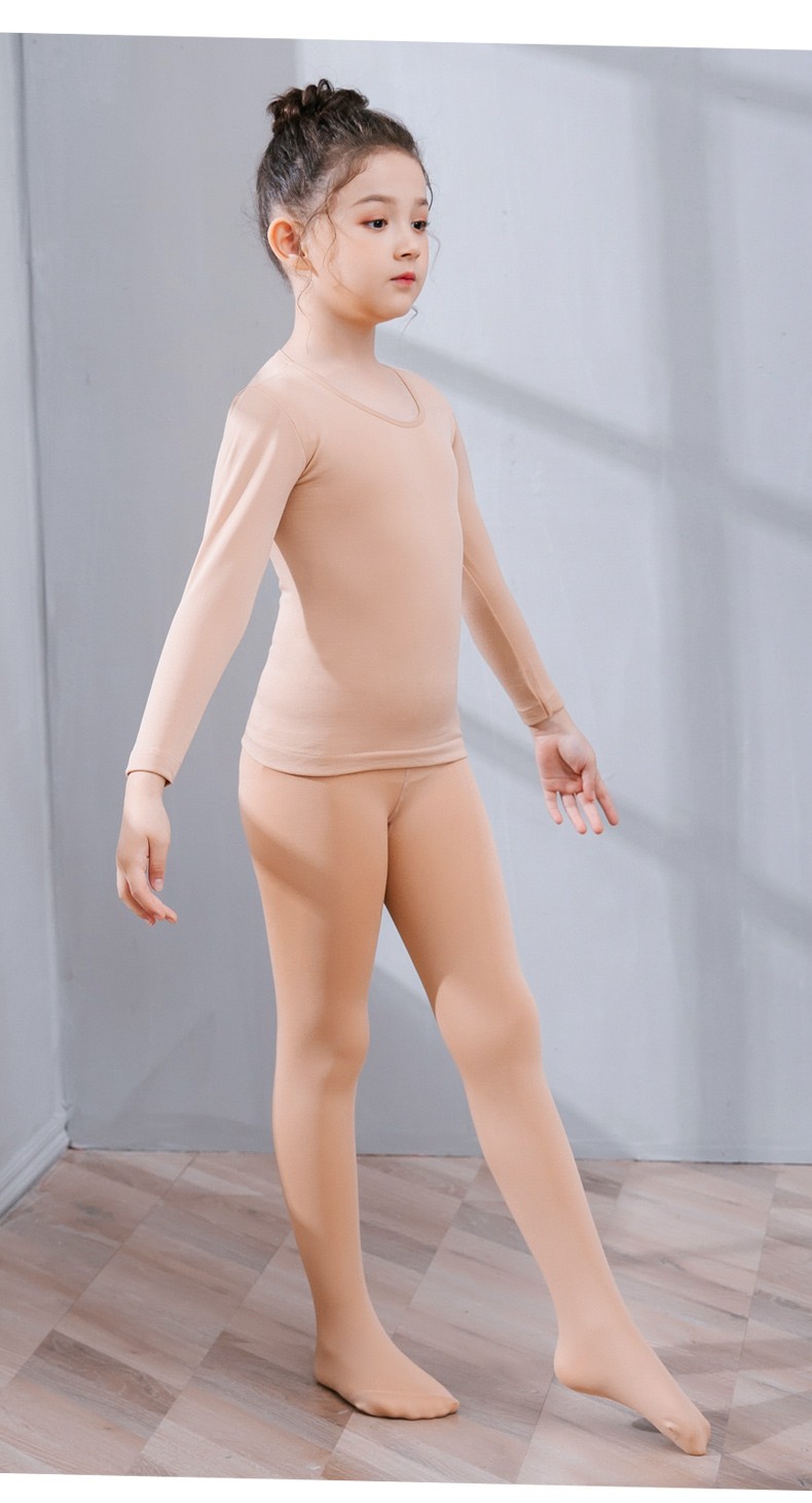 儿童舞蹈秋冬肉色底衫加绒保暖隐形紧身练功服女童演出服打底肉色薄绒