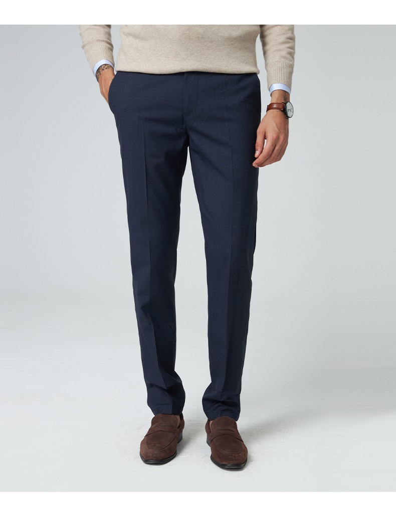 tombolini休闲西裤男士藏蓝色简约纯羊毛商务休闲男裤时尚长裤男藏青