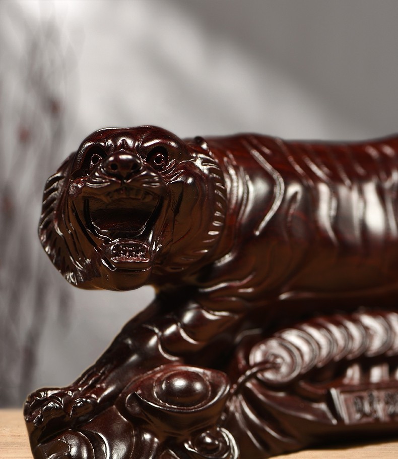 桑泰龙樾黑檀木雕老虎摆件实木质雕刻生肖虎工艺品家居客厅办公室摆设