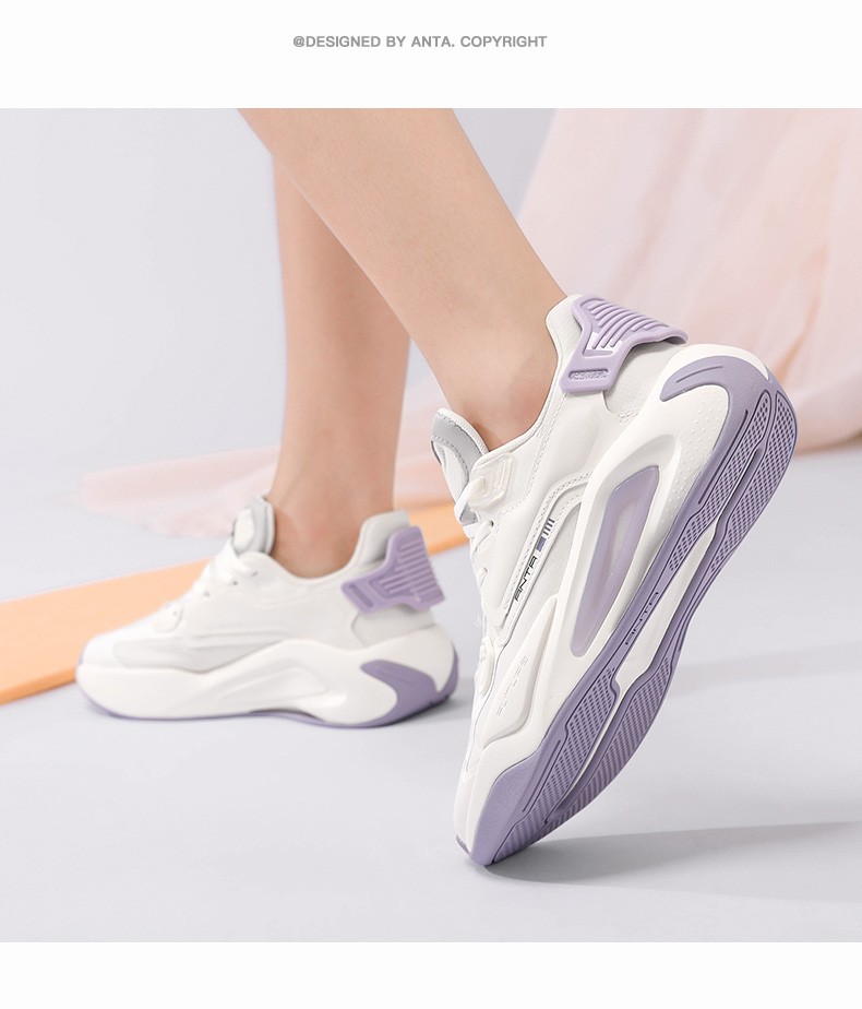 安踏女鞋超体运动鞋子女士休闲鞋跑步鞋旅游鞋象牙白杨絮紫芯片灰385