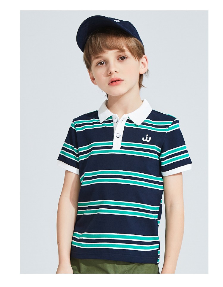 真维斯jeanswest童装儿童短袖t恤男童polo衫中大童翻领上衣宝宝横条衫