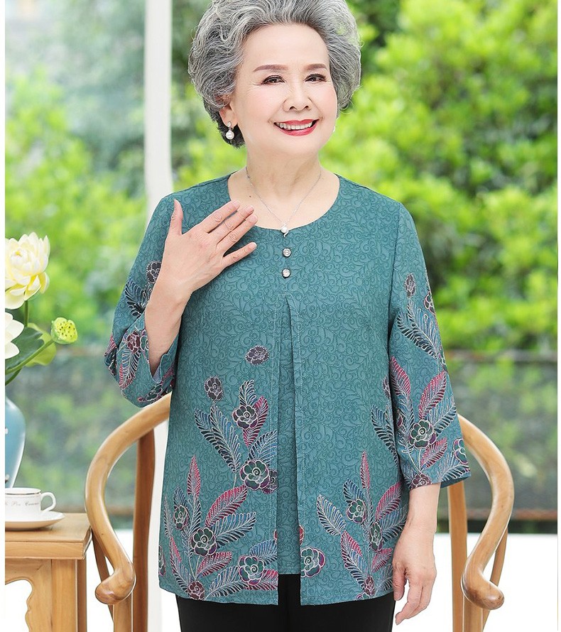 中老年人女装夏装奶奶装夏季t恤60岁7080老人衣服妈妈装夏季上衣假老