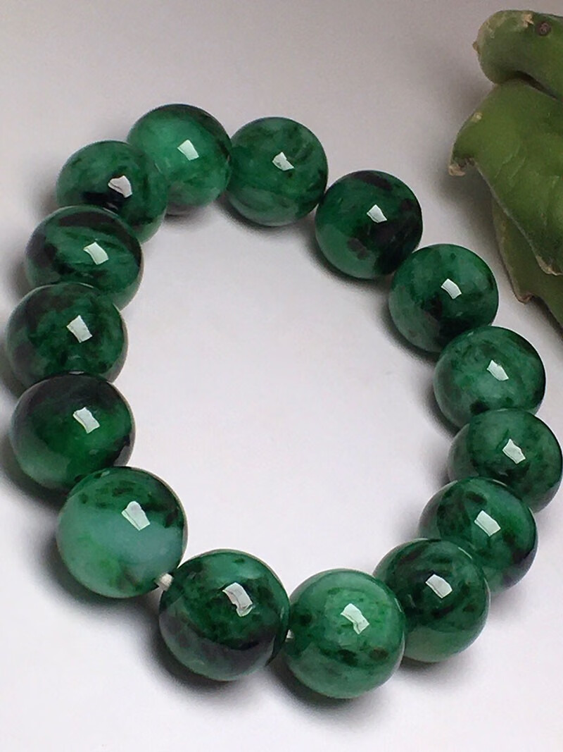 源头翡翠 男士翡翠辣绿圆珠手串 缅甸天然a货翡翠玉石手串手镯珠宝