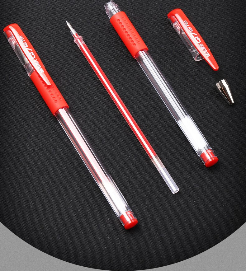 红笔学生用红色中性笔教师批改作业用红油笔按动式水笔子弹头签字笔