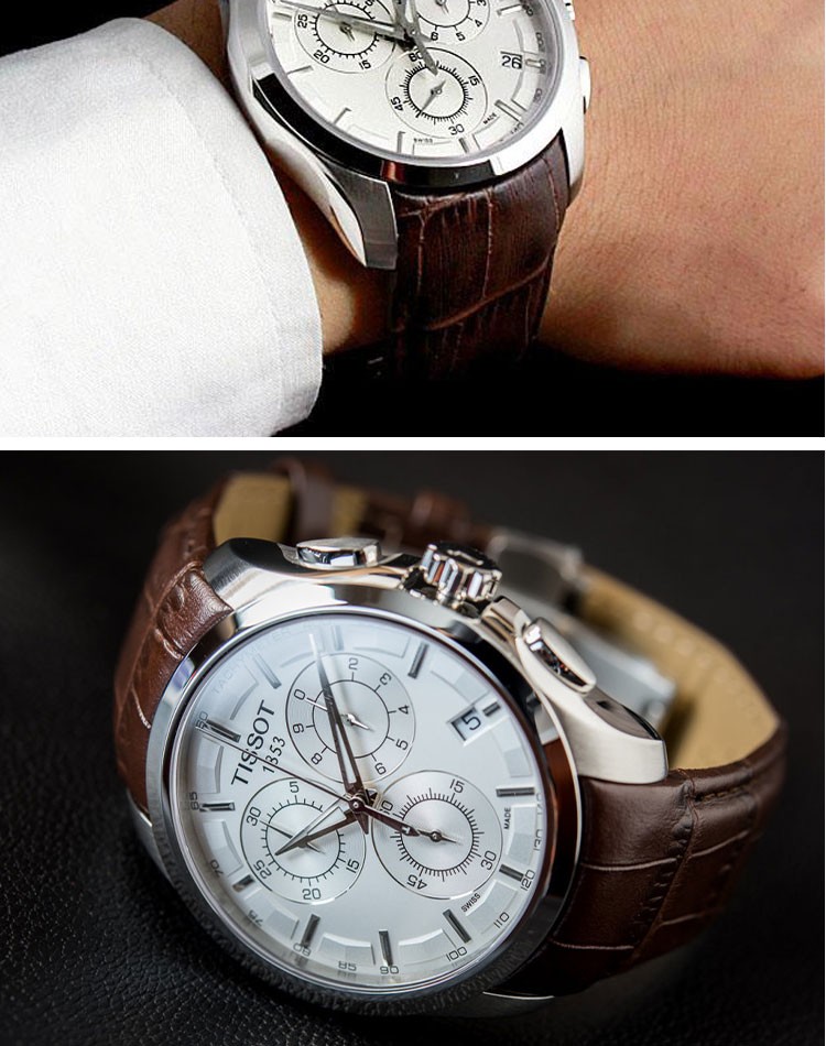 天梭【tissot】 库图石英系列 瑞表多功能三眼运动时尚石英瑞士男士