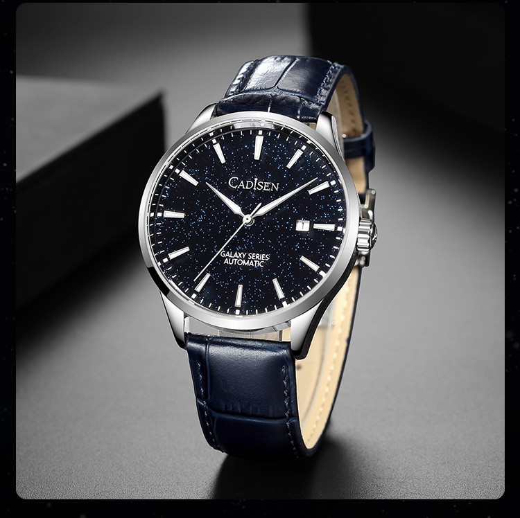 cadisen卡迪森 全自动机械表防水男士手表商务简约男表皮表带夜光指针