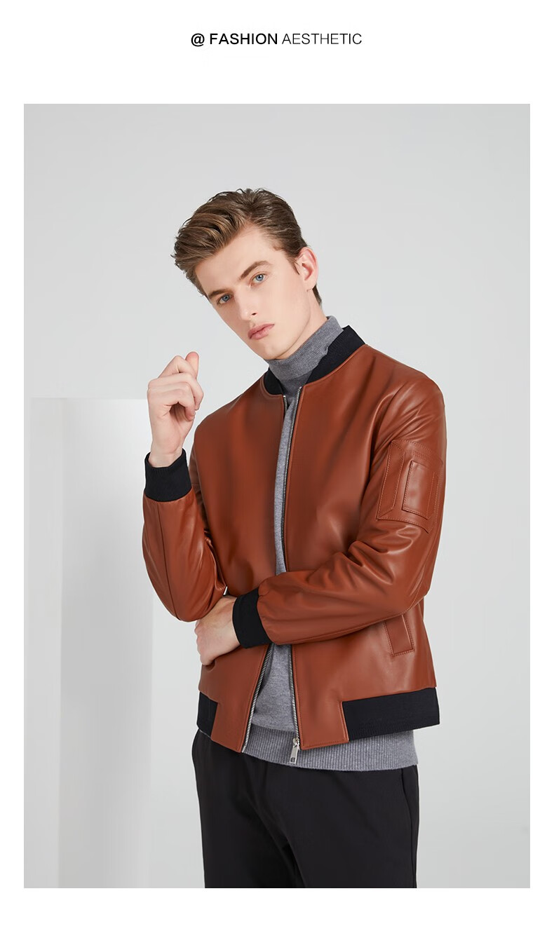 斯得雅stava男士真皮皮衣棒球领细腻机车短款修身皮夹克秋季新款男装