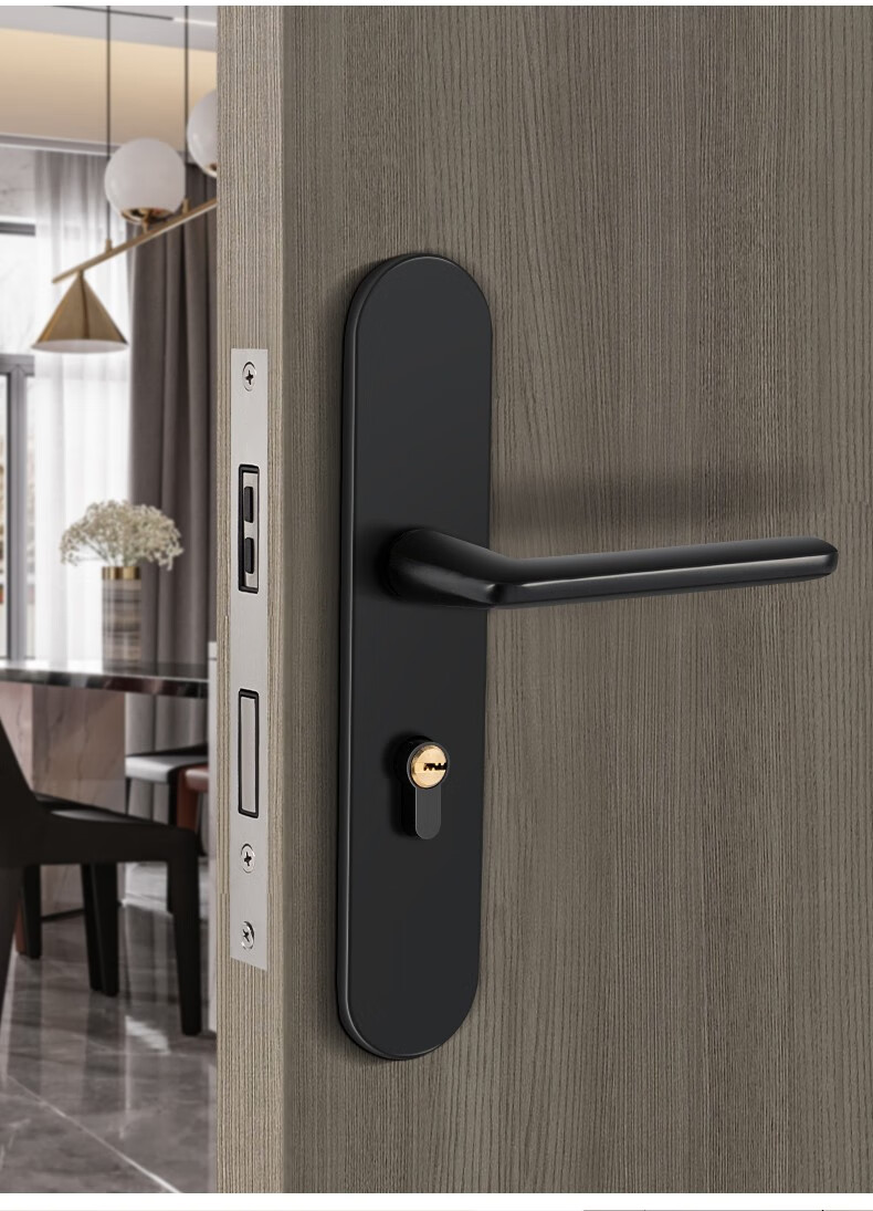 薄款磁吸木门锁黑色室内卧室房门锁极简静音窄边框低把手隐形 黑色