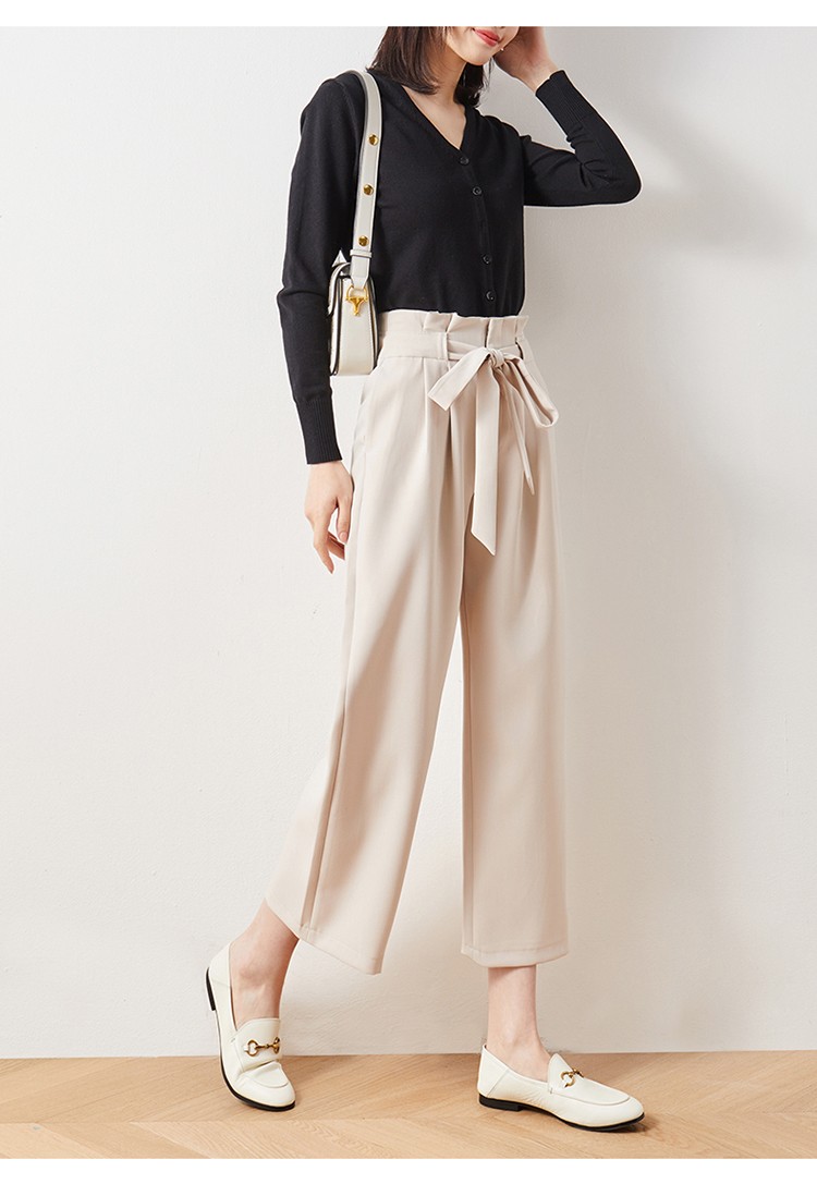 娅丽达女裤九分花苞裤女宽松休闲裤子2021春季新款垂感阔腿裤 米色(i0