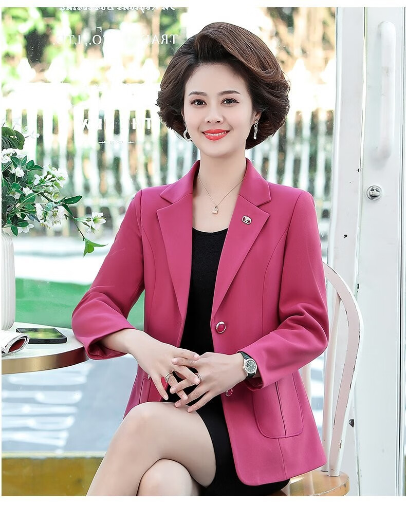 楚慕中老年女装外套春秋薄款洋气40岁50女士小西装短款西服中年人妇女
