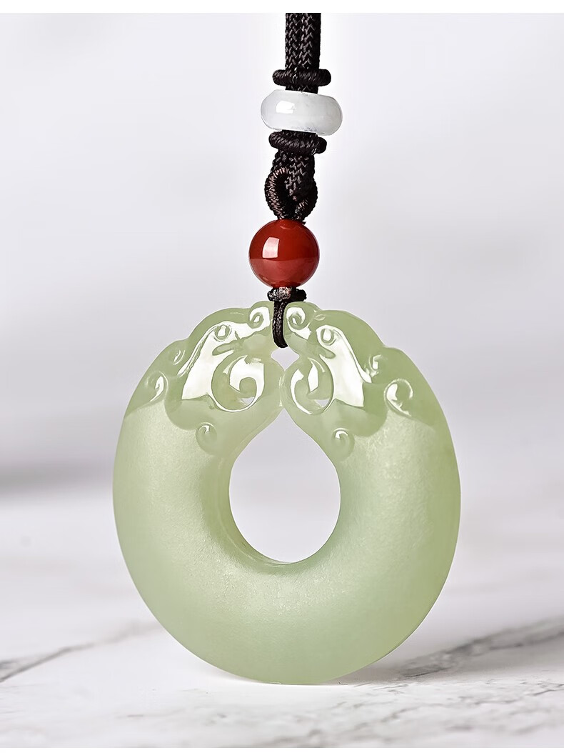 玉等我和田玉吊坠双貔貅平安扣玉坠挂件男女款圆形貔貅玉佩项链