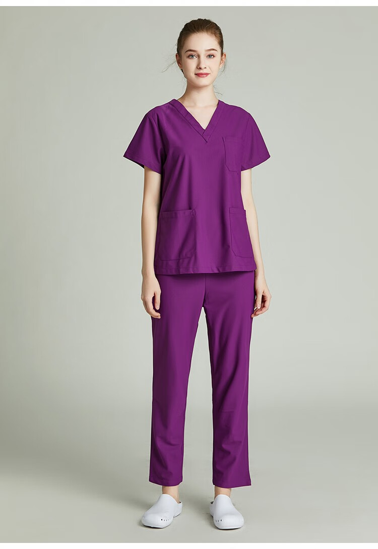 提灯天使 进口面料洗手衣 防静电 修身版型女 套装 多款可选 8033紫色