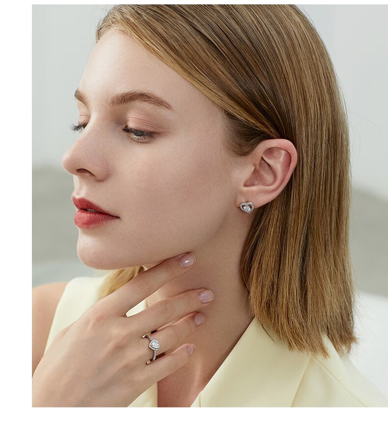 法梵希莫桑石耳钉女爱心形1克拉钻石耳饰50分耳环时尚饰品情人节礼物