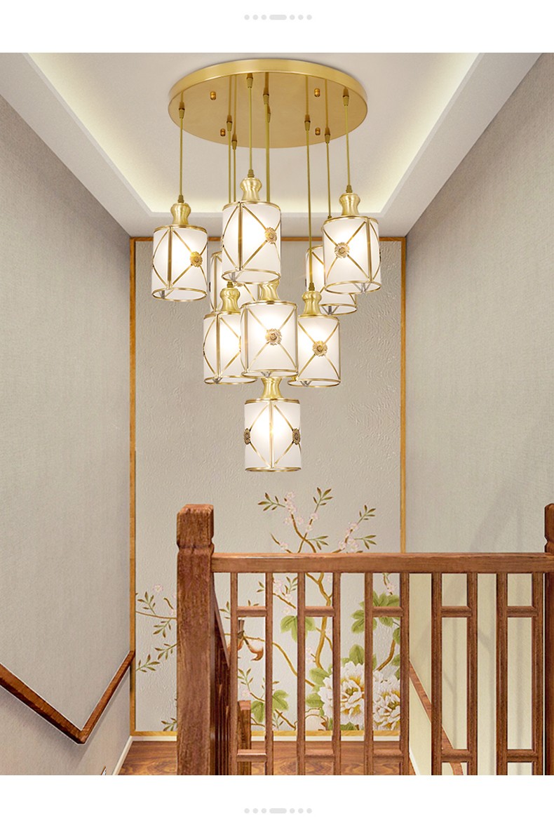 岩元全铜现代简约楼梯间吊灯别墅复式楼中空新中式客厅灯旋转楼梯长