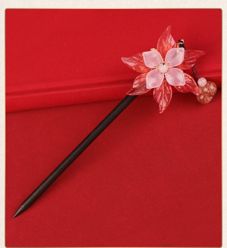 江南初见复古发饰盘发簪子流苏步摇禾木簪原创设计大红色发簪送女友