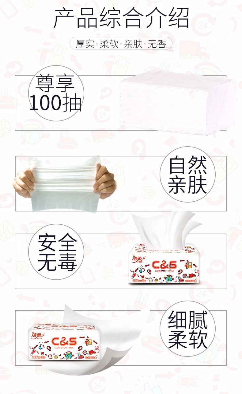 88829-洁柔卡通抽纸3层100抽24包母婴用可湿水卫生纸婴儿无香餐巾纸抽纸整箱擦手纸-详情图
