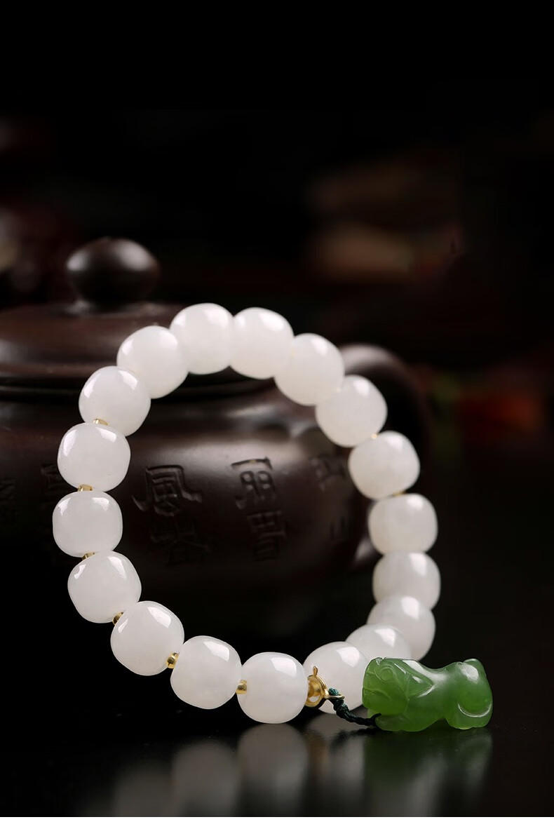 【晨铭轩】和田玉手串女款玉石diy碧玉貔貅白玉珠子手链