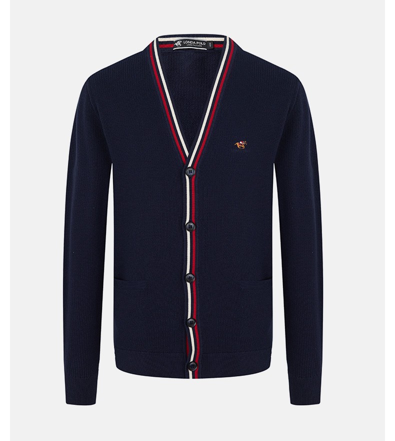 londapolo伦德保罗男装针织休闲服2021春秋季单排扣v领针织时尚潮流