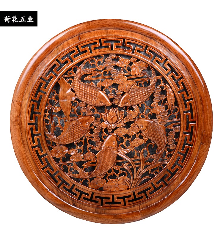 玺朝东阳木雕香樟木雕刻圆形挂件实木挂屏客厅玄关电视背景墙装饰画
