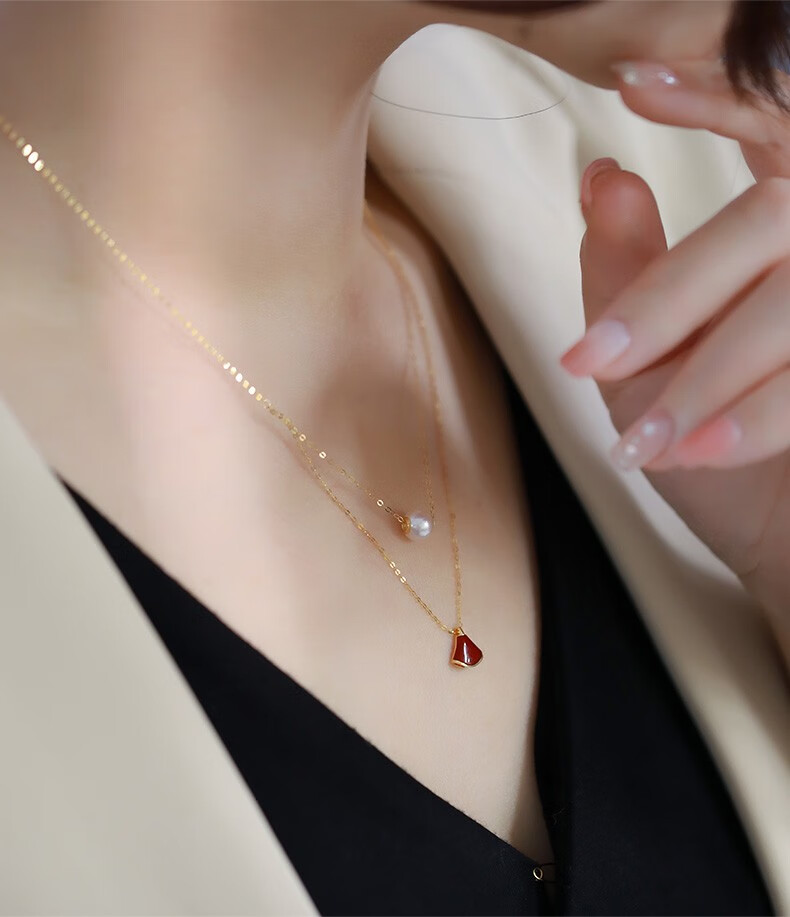 黛米婉霖正圆akoya海水珍珠项链单颗路路通18k金小红裙锁骨吊坠67mm