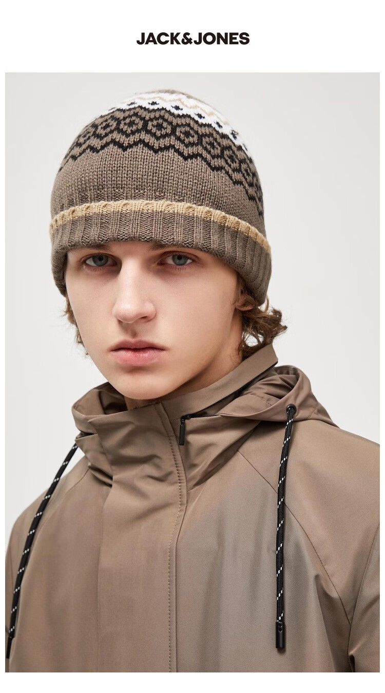 jackjones杰克琼斯冬季男运动保暖花织休闲弹力针织帽子220186504 e11