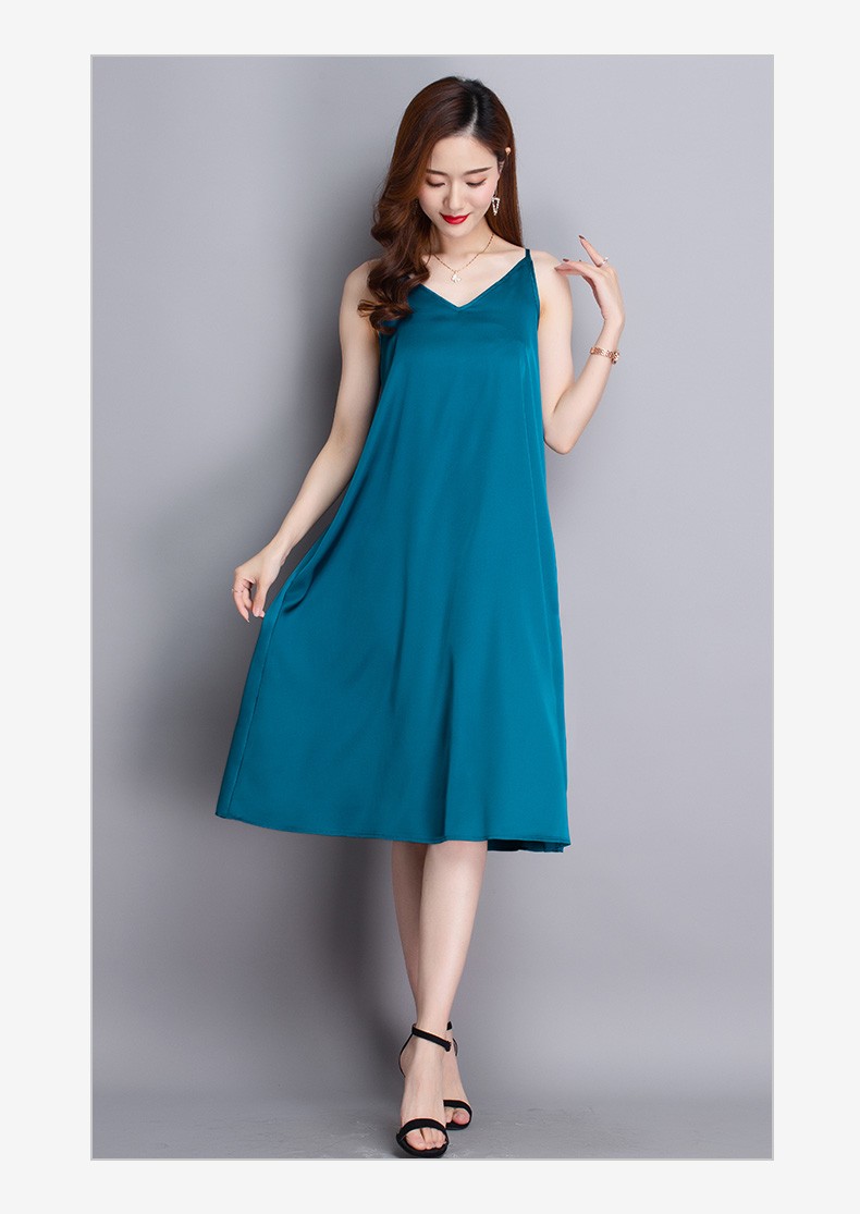 格冉迪雪纺吊带内搭连衣裙女中长款新款夏天宽松背心裙外穿长裙子蓝色