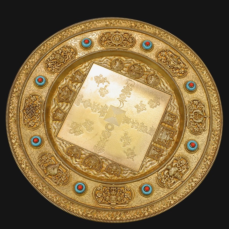 清慈纯铜曼扎盘曼扎修盘尼泊尔风格曼茶罗盘曼达藏密供具托盘供盘