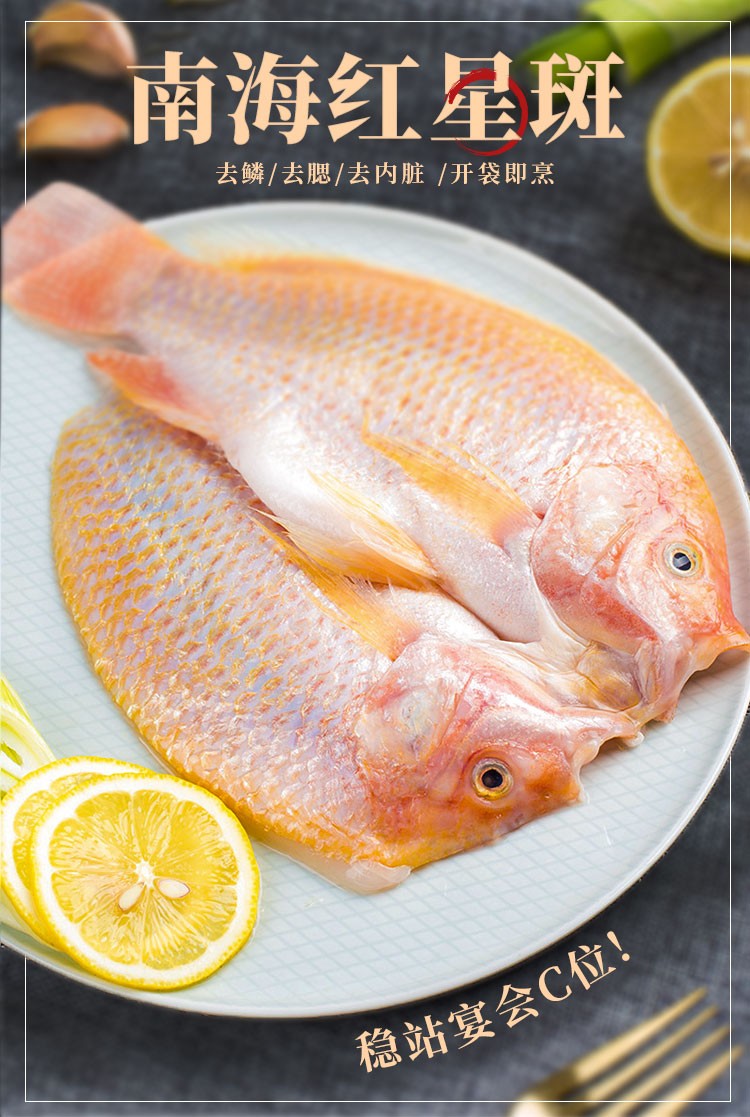 品珍鲜活生鲜鱼类三去净膛红星斑彩虹鲷红罗非鱼净重900g含3条装