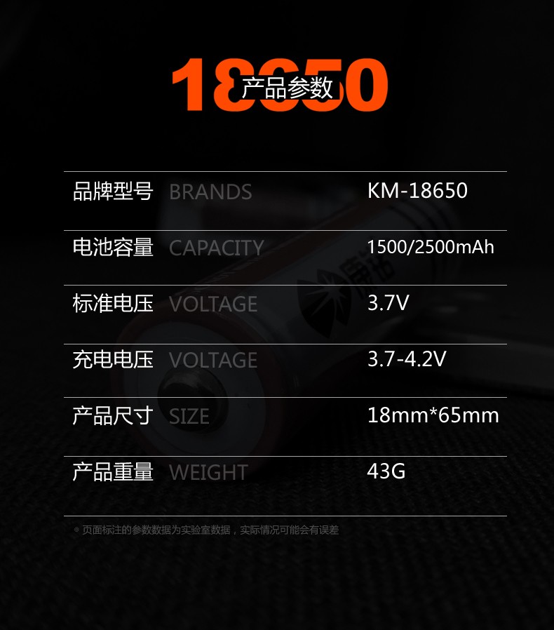康铭18650锂电池2500毫安强光手电筒电池尖头理发器锂电池3.