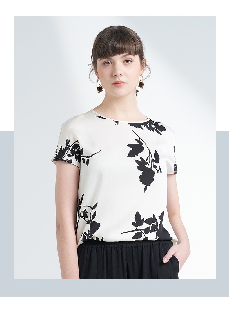 商场同款鹿王短袖t恤女真丝梭织桑蚕丝圆领妈妈半袖多色可选春夏新款