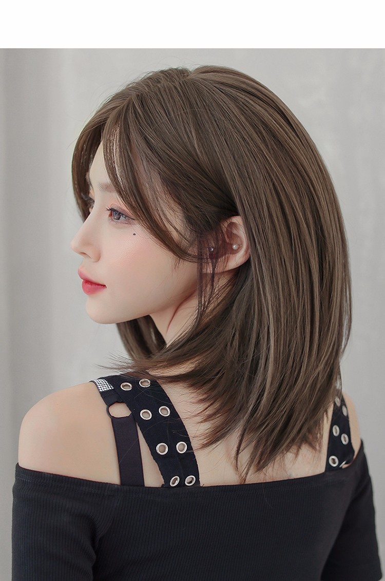 天使丝丝假发女假发短发假发中分直发锁骨发假发全头套黑茶色39cm