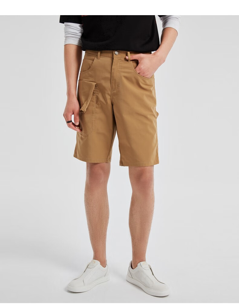 劲霸男装休闲短裤2021夏季时尚简约净色直筒裤fzcd2256 卡其 37【图片