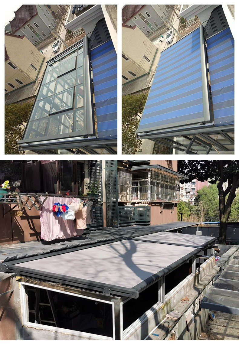 紫叶天幕遮阳棚伸缩户外顶棚电动阳光房玻璃房隔热防晒铝合金雨棚宽2