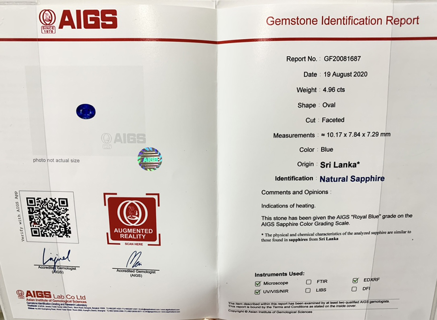 aigs证书4.96ct天然斯里兰卡皇家蓝蓝宝石戒指吊坠18k金镶嵌钻石
