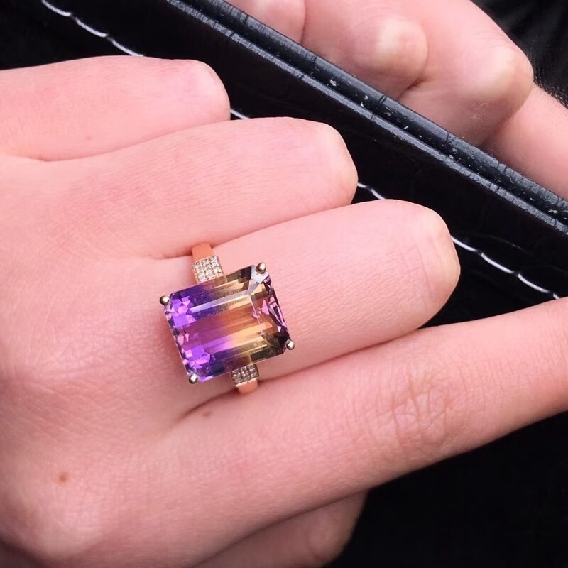 俊辰珠宝天然巴西紫黄晶戒指女18k重金镶嵌晶体干净火彩南非足反钻石