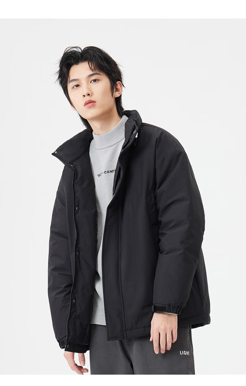 a21秋冬季2021新款男装宽松立领长袖厚羽绒外套 纯色百搭休闲保暖羽绒