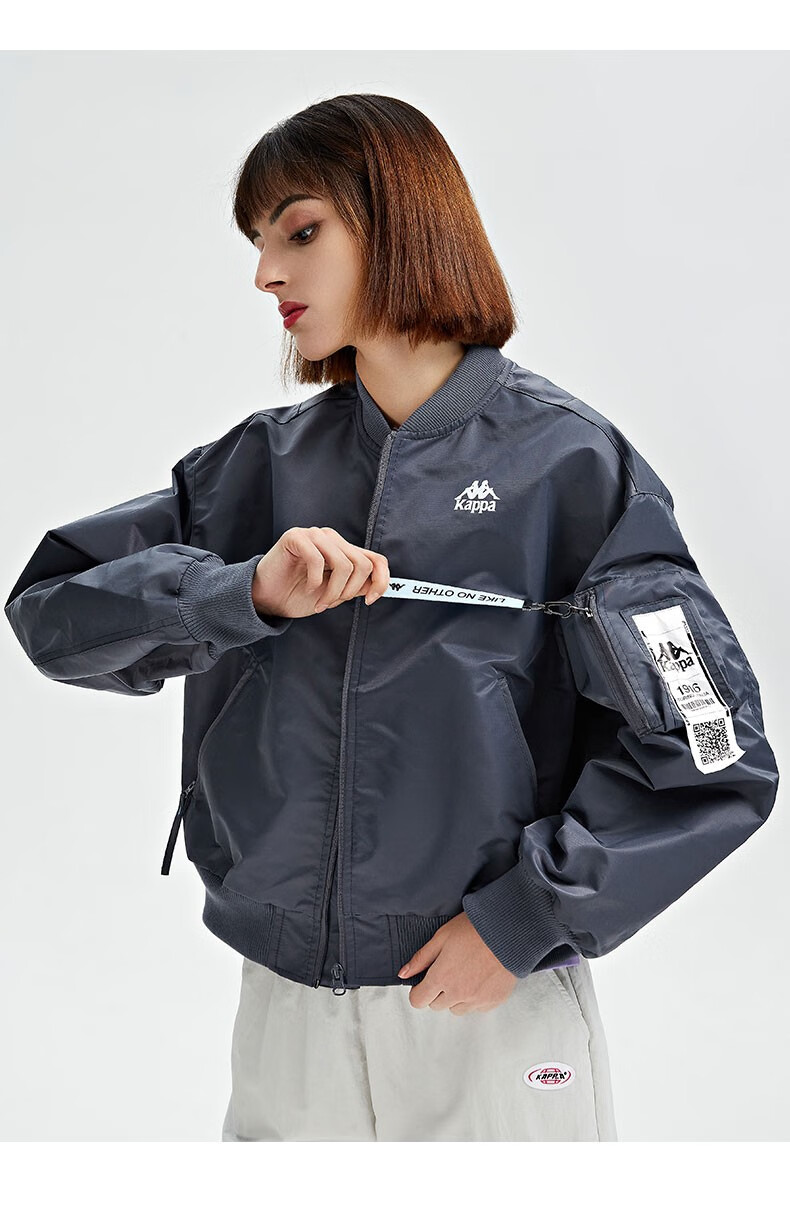 kappa卡帕茄克2021新款女梭织夹克棒球服休闲开衫外套k0b22jj80t黑色