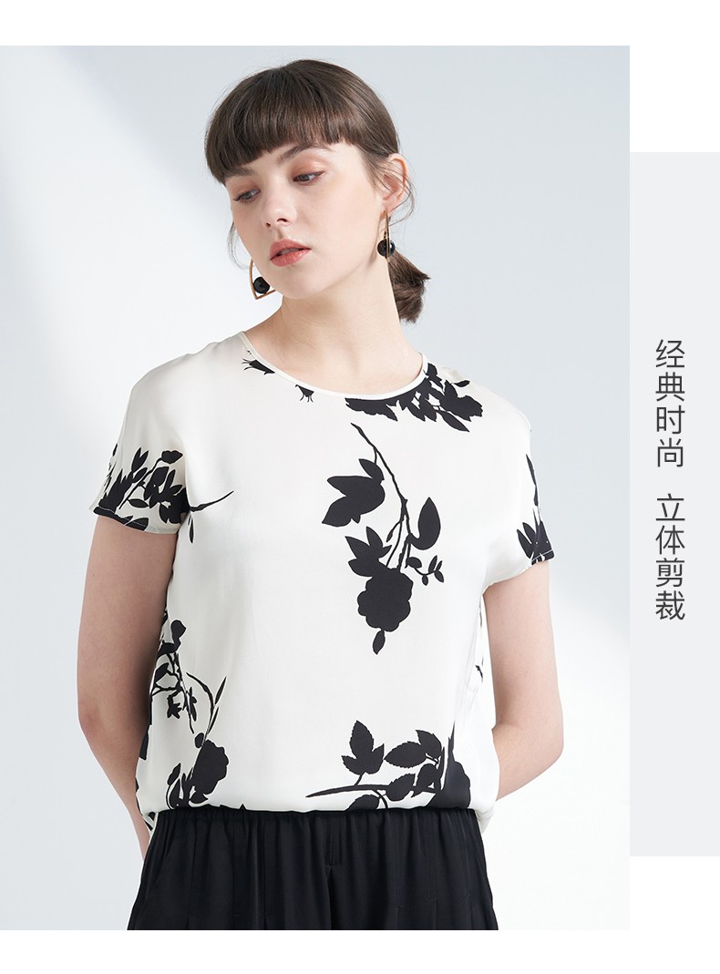 商场同款鹿王短袖t恤女真丝梭织桑蚕丝圆领妈妈半袖多色可选春夏新款