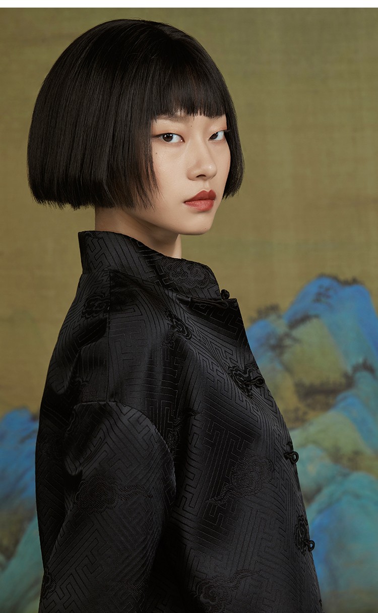 recluse拱璧中国风立领盘扣设计织锦缎改良唐装情侣外套黑色女现m