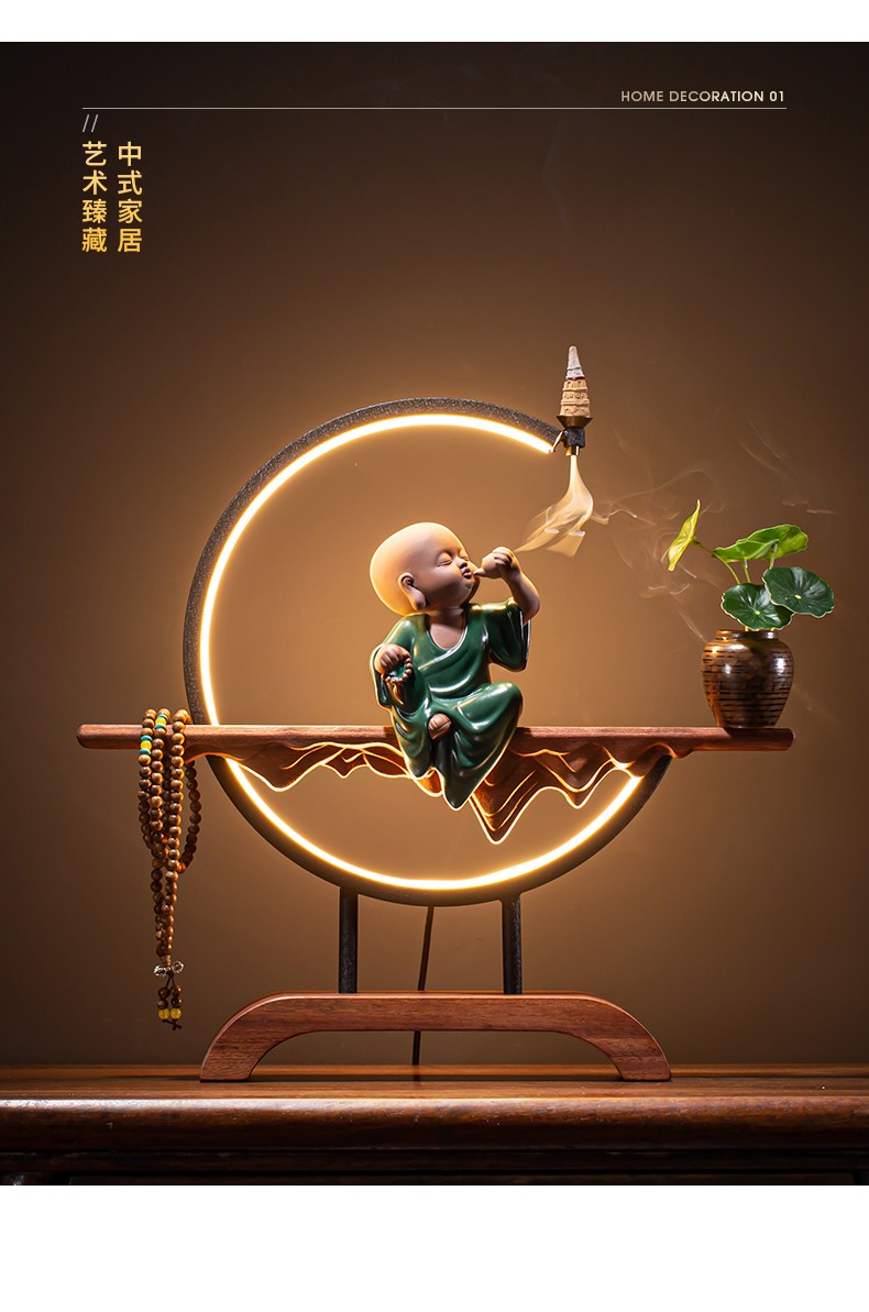 久造禅意紫砂小和尚倒流香摆件创意陶瓷小沙弥家居客厅玄关办公室桌面