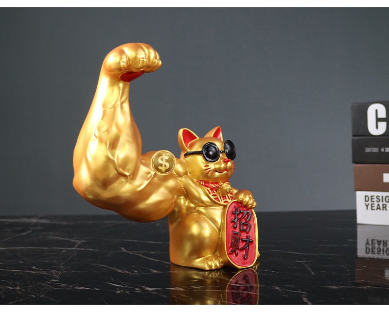 劫财猫大力麒麟臂开业礼品礼家居客厅办公室小摆件小号招财巨臂招财猫