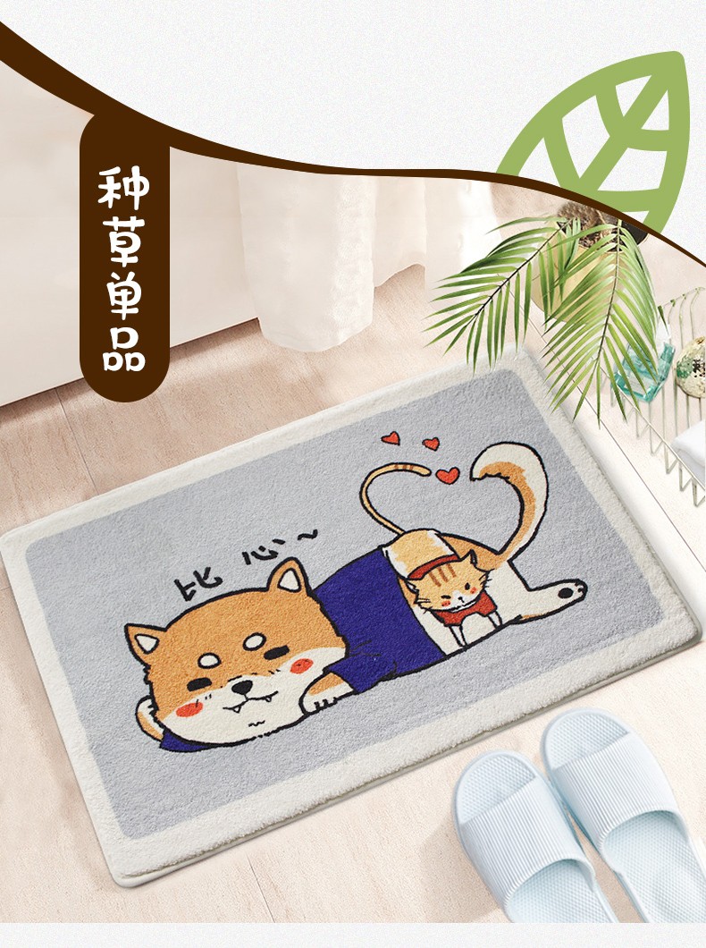 88870-慧希仿羊绒吸水地垫浴室卫生间防滑脚垫子入户门进门防潮门口家用门垫 蓝色鲸鱼(升级加厚款-仿羊绒) 40*60cm-详情图
