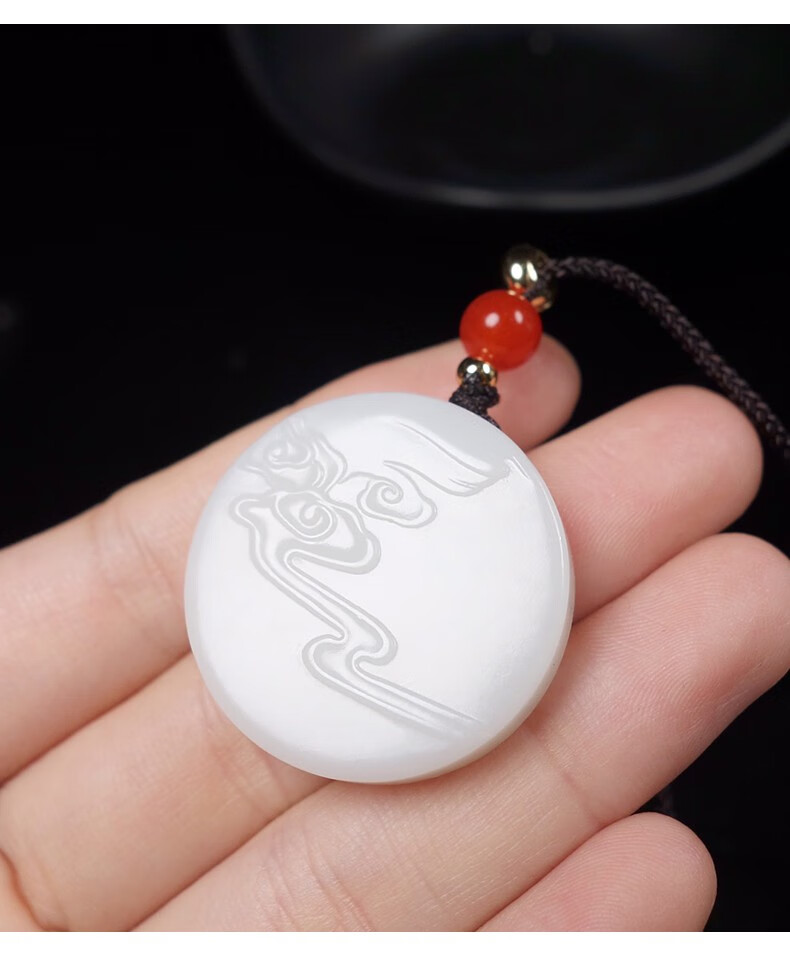 金召玉 和田玉吉祥云平安扣吊坠男女圆形玉石玉坠项链挂件如意玉佩