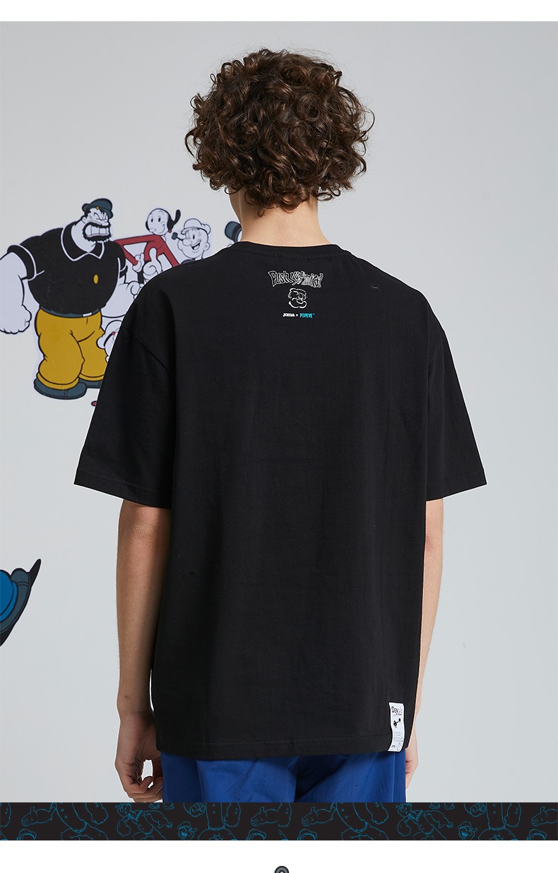 popeye大力水手联名男纯棉透气t恤衫21年春季新款樱花粉时尚短袖运动