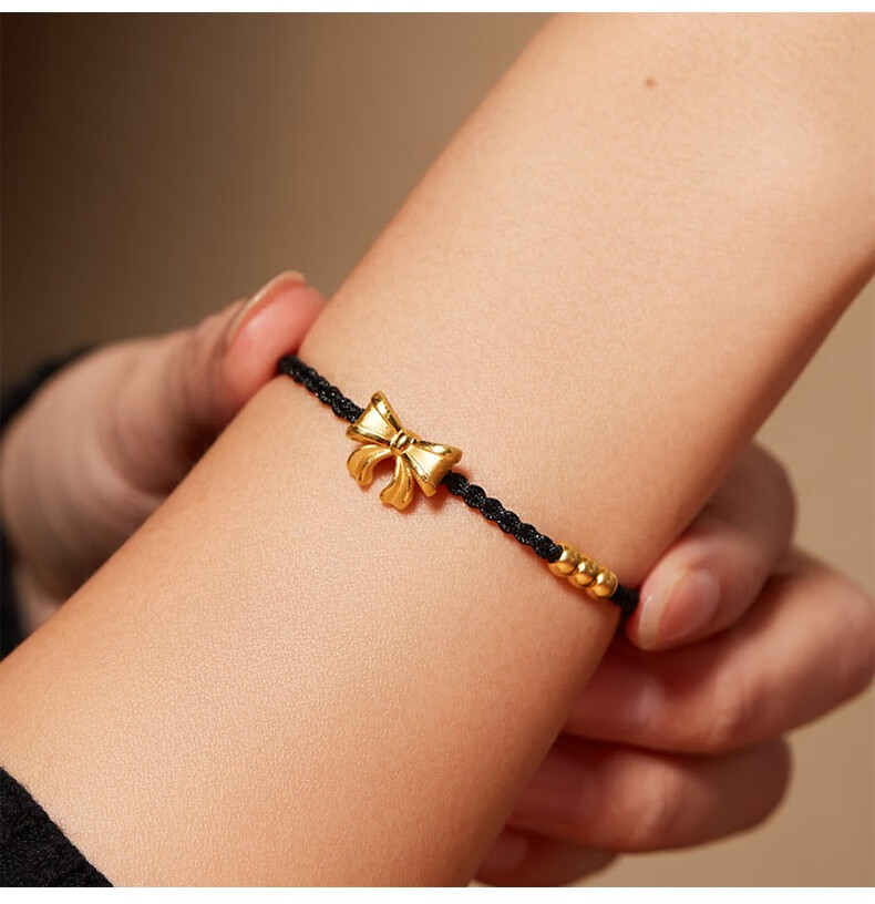 爵迦 黄金999足金在逃公主蝴蝶结手链硬金手工编织手绳手串送女友礼物