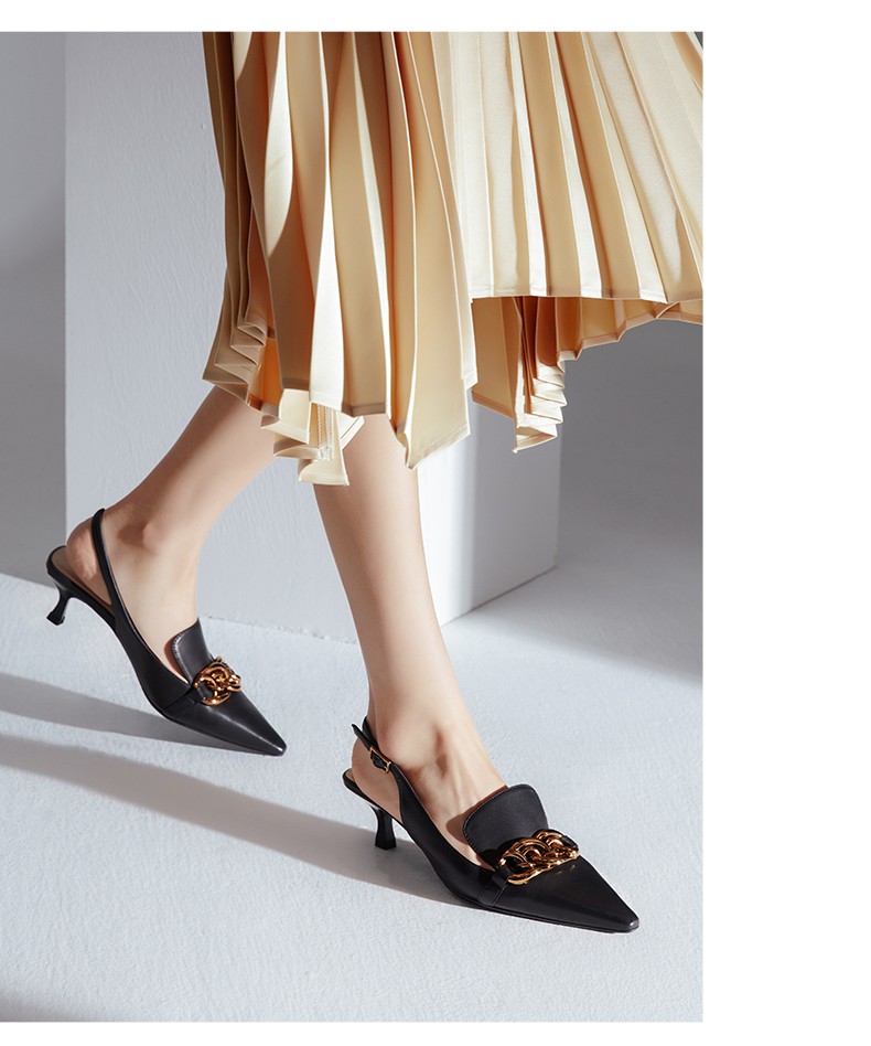 73hours女鞋经典金属链优雅小猫跟包头凉鞋女复古胶卷2